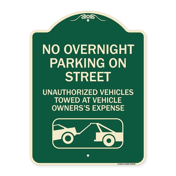 Signmission No Overnight Parking on Street Unauthorized Vehicles Towed at Vehicle Owners Expense, G-1824-23835 A-DES-G-1824-23835 - main